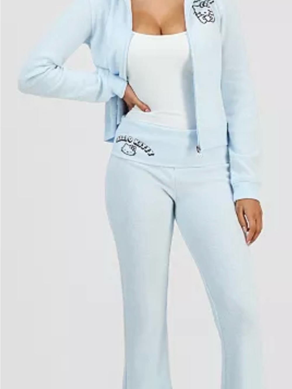 Hello Kitty Light Blue and Pink Embroidered Hoodie